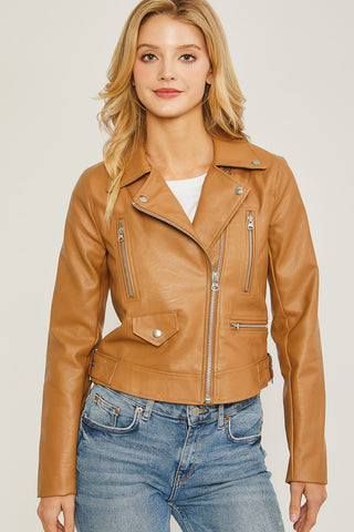 Call Me Crazy Faux Leather Jacket Camel