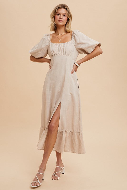 Laura Linen Puff Sleeve Dress Estornes&Boor Boutique Laura Linen Puff Sleeve Dress Estornes&Boor Boutique