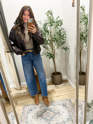 Run This Town Faux Leather Bomber Jacket