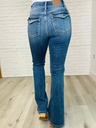 JUDY BLUE Ariana High Rise Double Button Waistband Flare Jeans