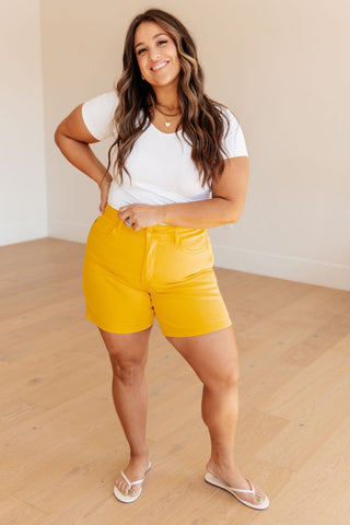 Judy Blue Jenna High Rise Control Top Cuffed Shorts in Yellow