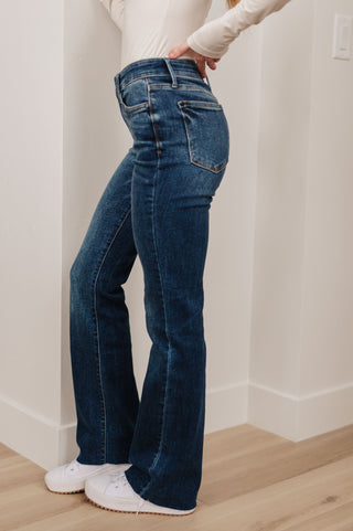 JUDY BLUE Josephine Mid Rise Raw Hem Bootcut Jeans