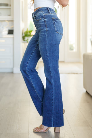 JUDY BLUE Josephine Mid Rise Raw Hem Bootcut Jeans