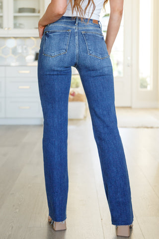 JUDY BLUE Josephine Mid Rise Raw Hem Bootcut Jeans