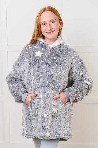 Kids Oversized Hoodie Blanket in Grey Stars