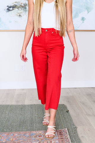 Judy Blue Lisa High Rise Wide Leg Crop Jeans in Red *Tummy Control*