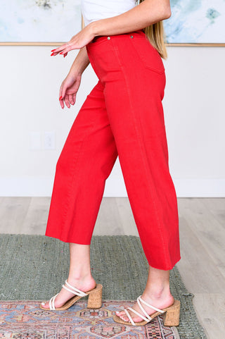 Judy Blue Lisa High Rise Wide Leg Crop Jeans in Red *Tummy Control*