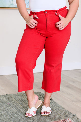 Judy Blue Lisa High Rise Wide Leg Crop Jeans in Red *Tummy Control*