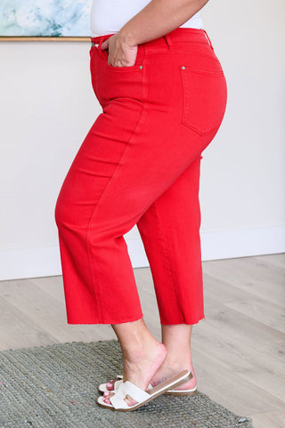 Judy Blue Lisa High Rise Wide Leg Crop Jeans in Red *Tummy Control*