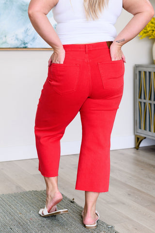 Judy Blue Lisa High Rise Wide Leg Crop Jeans in Red *Tummy Control*