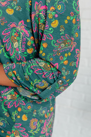 Lizzy Top in Teal and Purple Floral Paisley