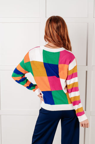 Manifesting Moment Checkered Color Block Sweater