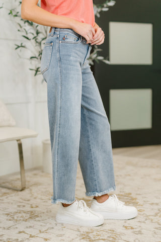 Judy Blue Mary Mid Rise Ankle Wide Leg + Hollywood WB + Fray Hem