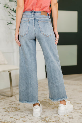 Judy Blue Mary Mid Rise Ankle Wide Leg + Hollywood WB + Fray Hem