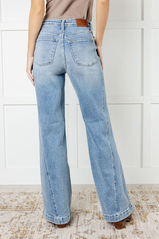 JUDY BLUE Melia High Rise Side Seam Detail Wide Leg Jeans