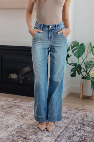 JUDY BLUE Mindy Mid Rise Wide Leg Jeans