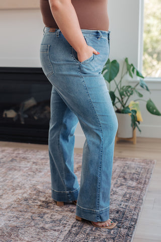 JUDY BLUE Mindy Mid Rise Wide Leg Jeans