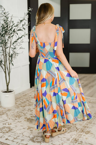 Paint Me Pretty Square Neck Dress in Lime, Blue and Tangerine