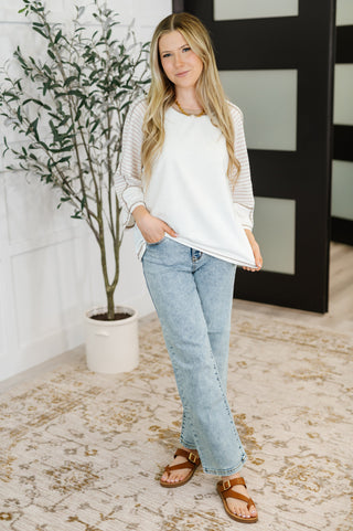 Preoccupied Striped Sleeve Top in Tan