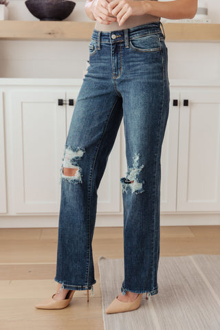 JUDY BLUE Rose High Rise 90's Straight Jeans in Dark Wash