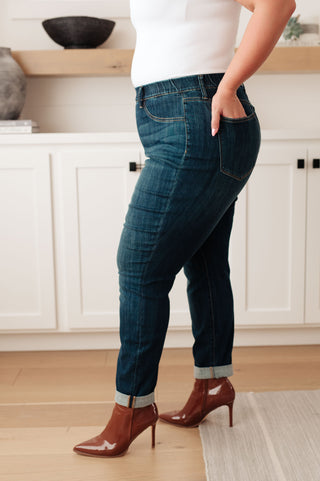 JUDY BLUE Rowena High Rise Pull On Double Cuff Slim Jeans