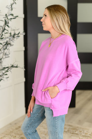 Talk Cozy to Me Stepped Hem Pullover in Bright Mauve