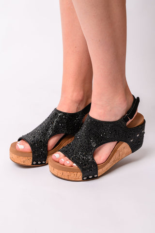 CORKYS Ashley Wedge Sandals in Black Rhinestone