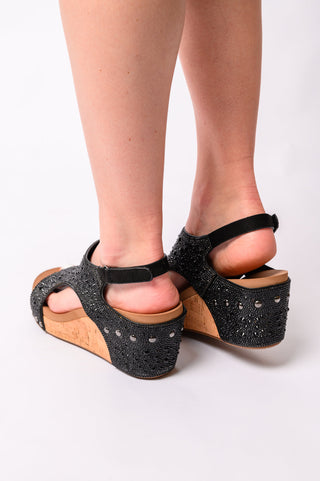 CORKYS Ashley Wedge Sandals in Black Rhinestone