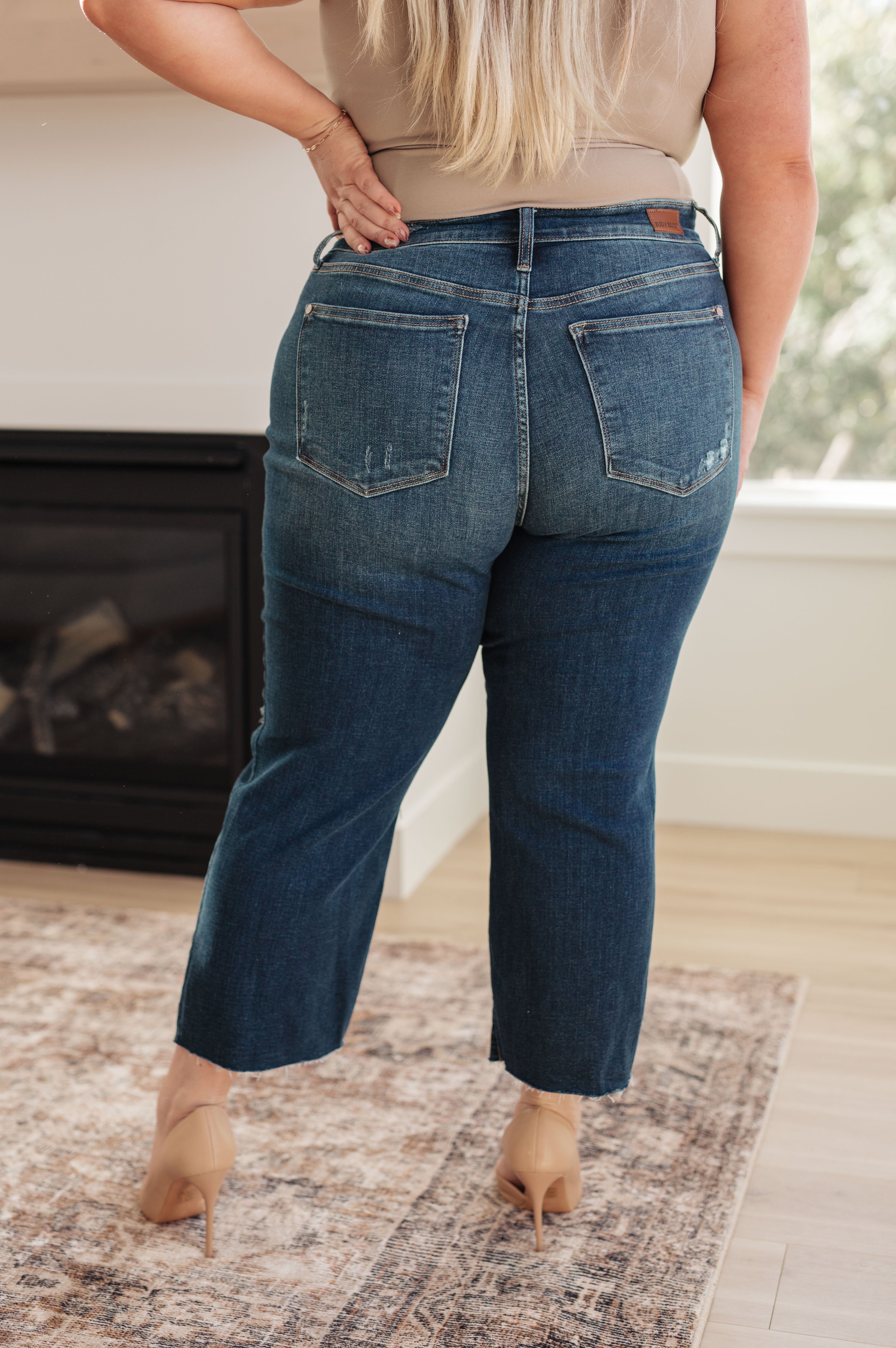 Judy Blue Briar High Rise Control Top Wide Leg Crop Jeans in Teal