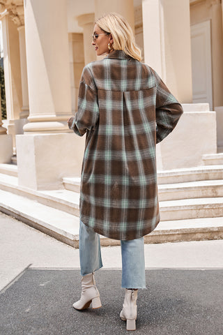 PREORDER Plaid Collared Neck Long Sleeve Coat