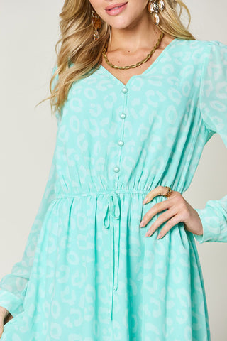 PREORDER Printed Ruched V-Neck Long Sleeve Dress