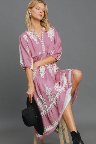 Printed Notched Midi Dress