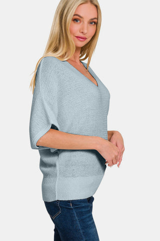 V-Neck Short Sleeve Dolman Sweater