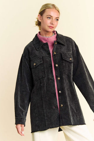 Washed Corduroy Raw Hem Button Up Jacket