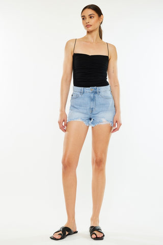 Kancan Raw Hem Distressed High Waist Denim Shorts