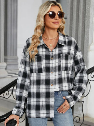 PREORDER Plaid Collared Neck Long Sleeve Shirt 8 Colors