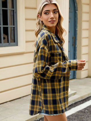 PREORDER Plaid Collared Neck Long Sleeve Shirt 8 Colors