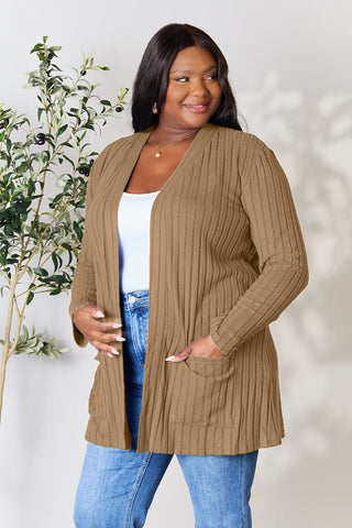 Ribbed Open Front Cardigan with Pockets 5 COLORS