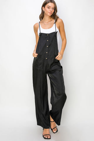 Half Button Sleeveless Straight Jumpsuit