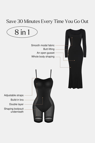 PREORDER Built-In Shapewear Square Neck Long Sleeve Maxi Dress