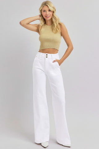 RISEN Tummy Control Double Button Wide Leg Jeans