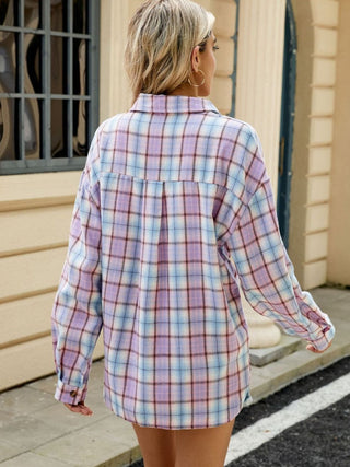 PREORDER Plaid Collared Neck Long Sleeve Shirt 8 Colors