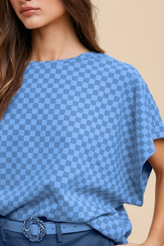 Checkered Round Neck Short Sleeve T-Shirt