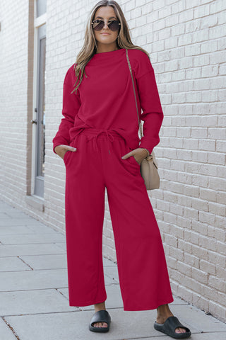 Preorder Textured Long Sleeve Top and Drawstring Pants Set