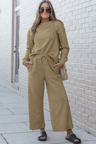 Preorder Textured Long Sleeve Top and Drawstring Pants Set