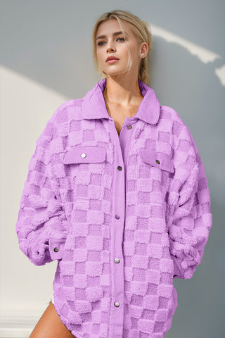 PREORDER Button Up Fuzzy Checkered Shacket 5 Colors