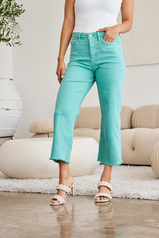 RFM Crop Chloe Tummy Control High Waist Raw Hem Jeans