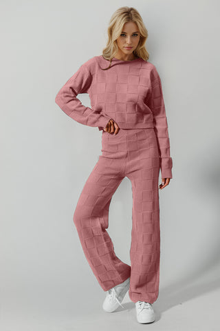 PREORDER Checkered Round Neck Top and Pants Set 7 COLORS