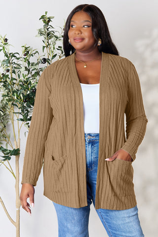 Ribbed Open Front Cardigan with Pockets 5 COLORS