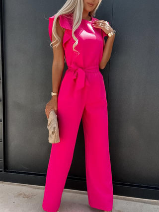 PREORDER Ruffled Round Neck Cap Sleeve Jumpsuit